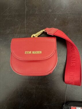 Steve Madden Red Mini Wristlet Pouch with Gold Hardware